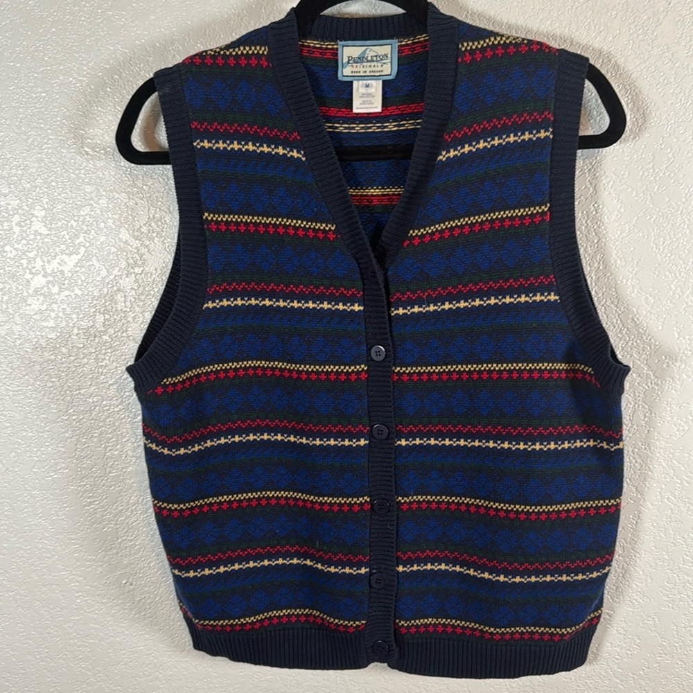 Pendleton Navy Blue Multi-Stripe Knit Vest